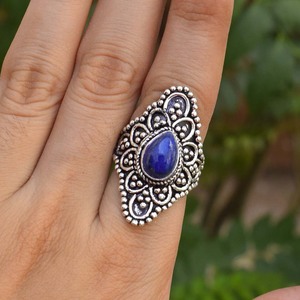 Bague artisanale en lapis-lazuli naturel, argent sterling 925, pour filles et femmes - Product Image 4