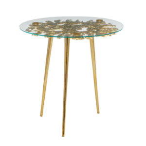 Table basse et tables d'appoint pour salon, avec plateau en verre rond et support en métal de qualité supérieure plaqué or. - Product Image 1