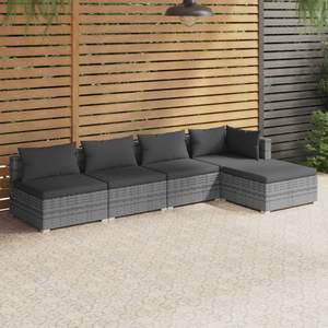 Ensemble de salon de jardin 5 pièces en poly rotin gris avec coussins confortables - Product Image 1