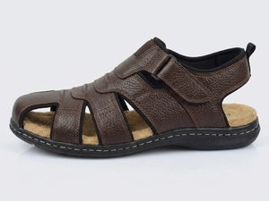 Sandales pour hommes en cuir véritable marron foncé à brides croisées, bout fermé, fermeture auto-agrippante, décontractées, toutes saisons, respirantes, confortables, semelle en caoutchouc - Product Image 3