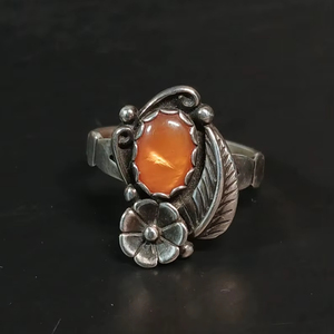 Sterling Silver 925 Amber Tone Floral Leaf <b>Ring</b> Boho Nature Design Handmade Gemstone <b>Ring</b> Gift For Women - Product Image 1