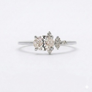 Bague de fiançailles solitaire en or massif 10 carats véritable avec diamant de laboratoire 1,06 carat VS1 couleur E taille ovale, sertie de côté à côté (est-ouest) - Product Image 1