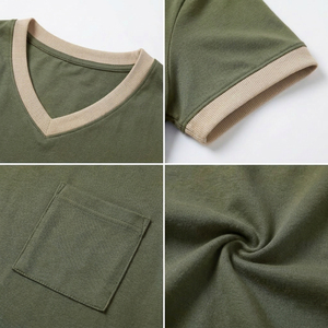 เสื้อยืดคอวีแขนสั้นผู้หญิงคุณภาพสูง OEM พร้อมกระเป๋า ผ้าเจอร์ซีย์ถัก 100% ผ้าฝ้าย ระบายอากาศได้ดี เหมาะสำหรับใส่ฤดูใบไม้ผลิและฤดูร้อน - Product Image 6