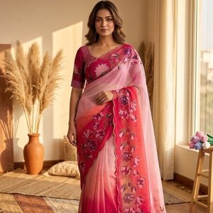 Exclusivo Saree de Seda Tebby con Estampado Floral y Diseño de Katdana Hecho a Mano con Blusa sin Coser, Precio al por Mayor por Royal Export - Product Image 1