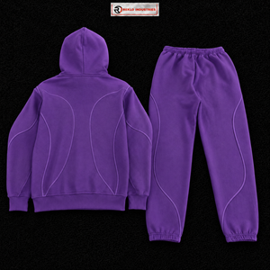 Conjunto Deportivo Morado para Hombre, con Logotipo Personalizado, Sudadera con Cremallera Completa y Pantalones Jogger, Ropa Deportiva Urbana, Informal, para Gimnasio y Entrenamiento, Venta al Por Mayor - Product Image 6