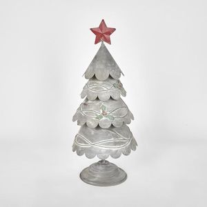 Vintage Aluminum Christmas <b>Tree</b> With Red <b>Star</b> Top Handcrafted Decorative Holiday Ornament - Product Image 1