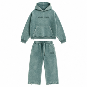 Ensemble survêtement homme streetwear déchiré surdimensionné personnalisé – Hoodie et jogging – Vêtements décontractés haut de gamme en gros - Product Image 3