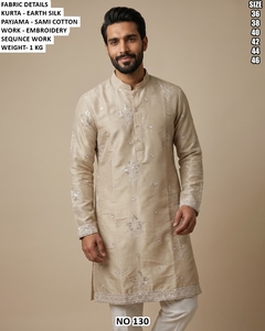 Kurta en soie pour homme avec broderies et sequins, coupe classique, longueur cheville, tenue traditionnelle indienne et pakistanaise pour mariage NO 130 - Product Image 2