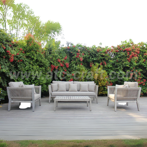 Contemporary <b>Wood</b> <b>Frame</b> Outdoor <b>Sofa</b> Set with Gray Cushions and White Pillows for Garden Use - Product Image 4