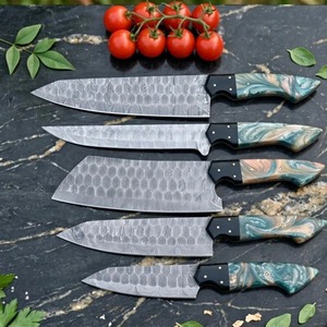 Custom Handmade Five-Piece Chef <b>Set</b> Ambidextrous Straight Edge <b>Sharp</b> Blades 33-Layer Damascus Steel 3.9in Durable Resin Handle - Product Image 5