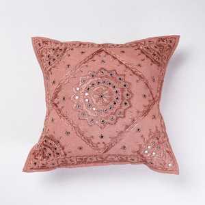 Red Hand Embroidered Mirrorwork Square Envelop Closure 100% Cotton <b>Cushion</b> <b>Cover</b> for Home & Hotel Use - Product Image 3