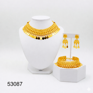 Elegante Juego de Collar y Pendientes de Mujer con Diseño de Hoja, Chapado en Oro y Circonitas, Cadena de Cuerda de 16 Pulgadas, Modelo 53087 - Product Image 1