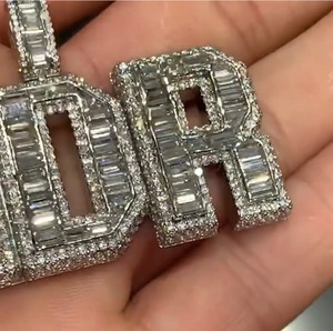 Meilleures ventes : Pendentif lettre personnalisé en argent 925, classique, rond, avec diamants Moissanite taille baguette mélangée, et bague initiale - Product Image 2