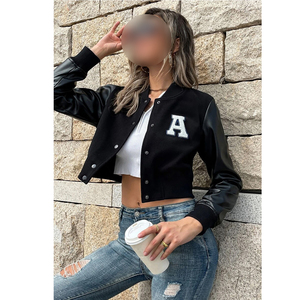 Premium Quality Newest Style Women's Black Varsity Jacket With Embroidered A Logo Full Sleeve Turn <b>Down</b> Collar Autumn Wear - Product Image 1