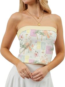 Women Strapless Printed Crop Top Floral Palm Tree Pattern Knitted Polyester Casual Spring Summer Daily Wear - Product Image 2