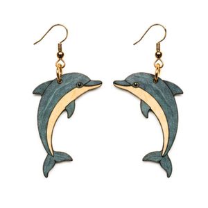 Pendientes de madera para mujer con diseño de delfín, pendientes colgantes de madera con animales marinos para vacaciones de verano - Product Image 1
