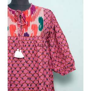 Lot de 2 Robes Midi Bohèmes d'Été Coupe Trapèze, Imprimé Floral Doux, 100% Coton, Col en V, à Paillettes, Décontractées, Manches 3/4, Lavables, Coupe Ample - Product Image 3