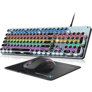 Combo de Teclado y Ratón Mecánico para Juegos con Interruptor Azul, Retroiluminación LED de Arcoíris, Accesorios de Computadora con Cable, Estilo Máquina de Escribir, Meta - Product Image 1