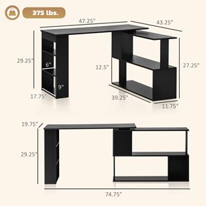 360 Degree Rotating Black L-Shaped <b>Corner</b> Computer <b>Desk</b> Home Office Workstation with Storage Shelves for Writing & Work - Product Image 3