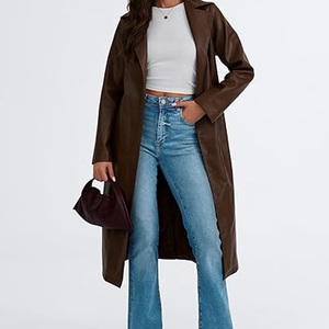 Wholesale Custom Made Women's Waterproof Autumn/Winter Brown Genuine Leather Long Trench Coat with Customizable Design - Product Image 3