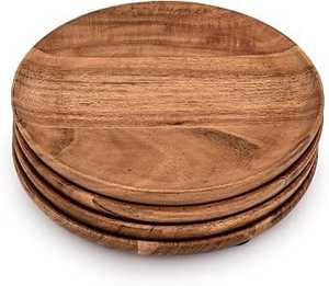 Planche de service ronde en bois d'acacia naturel, plateau de service alimentaire en bois, planche à charcuterie, plateau à fromage, assiette de dîner, cuisine - Product Image 1