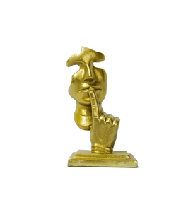 Sculpture artistique dorée en forme de visage avec geste de doigt, pièce de décoration moderne pour la maison, utilisée comme accent décoratif pour les étagères et les armoires - Product Image 3