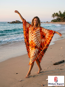 Vestido Kaftán Bohemio Tie Dye para Mujer, Holgado, Largo hasta el Tobillo, Manga Corta, para Playa, Verano, Chifón Viscosa, Cuello Redondo, OEM ODM - Product Image 5