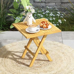 Table d'appoint pliante d'extérieur avec pieds en X et plateau à lattes pour usage en terrasse - Product Image 1