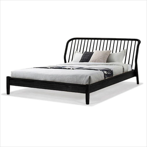 Solid Teak King <b>Bed</b> <b>Frame</b> with Wooden Slat Foundation Straight Panel Headboard and Reinforced Side Rails - Product Image 1