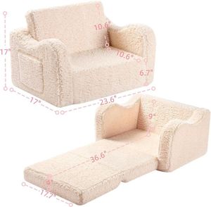 Canapé moderne pliable 2-en-1 pour enfants, fauteuil pour tout-petits, avec poches latérales amovibles, fauteuil-lit convertible - Product Image 3