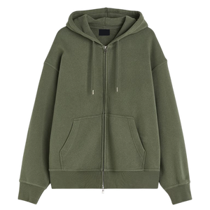 Sweat-shirt à capuche zippé pour homme, couleur unie, tissu en molleton de coton 320 GSM, streetwear décontracté, production OEM ODM - Product Image 1