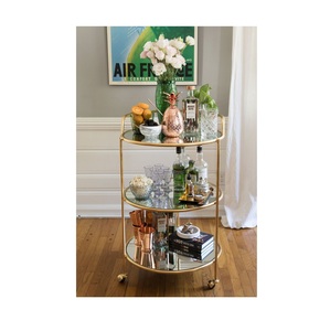 Modern Brass <b>Circular</b> Cocktail Bar Cart Multi Tier Rolling Liquor Display <b>Shelf</b> And Glassware Storage Rack for Dining Room - Product Image 1