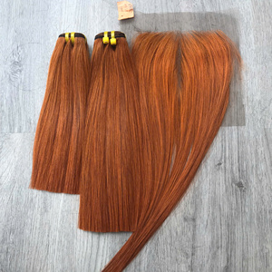 Prix de gros 100% brut vierge vietnamien trame humaine dentelle perruque os droit couleur Orange Super Double Drawn Extensions de cheveux - Product Image 3