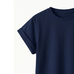 เสื้อยืดครอปท็อปสีน้ำเงินกรมท่า แขนพับ คอกลม สำหรับผู้หญิง ขายส่ง เสื้อยืดเรียบ 100% ผ้าฝ้าย ทรงเข้ารูป เหมาะสำหรับออกกำลังกาย รับผลิตแบบ OEM พร้อมสกรีนโลโก้ตามสั่ง - Product Image 5