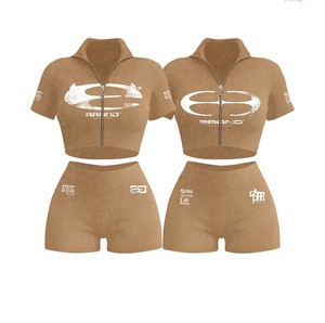 Ensemble 2 pièces loungewear pour femme 2026 Designer TAHAD : Veste à demi-zip à manches courtes et short, personnalisable avec logo - Product Image 6