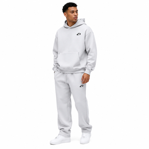 Top Quality Men's Light Gray Tracksuit Relaxed Fit Cotton Blend Pullover Two Piece Hoodies Sweatpants Custom Logo Wholesale - Product Image 1