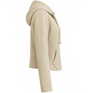 Sudadera con capucha corta beige para mujer al por mayor con cremallera, manga larga y bolsillos, transpirable - Proveedores - Product Image 2