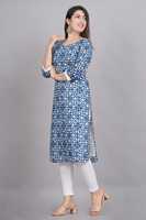 Kurti Largo de Algodón con Estampado Floral para Mujer, Ropa Étnica, Mangas 3/4, Informal, Festiva, Transpirable, Ecológica, India