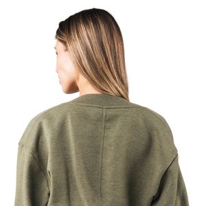 Women's Olive Green Cropped Sweatshirt Long Sleeve Open Front Casual Gym Workout Activewear Lightweight <b>Layering</b> <b>Top</b> - Product Image 5