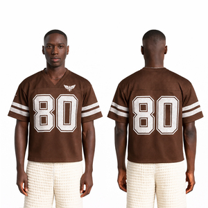 เสื้อฟุตบอลตาข่ายสีน้ำตาลวินเทจสำหรับผู้ชายหมายเลข 80 เสื้อกีฬาสไตล์อเมริกันแบบกำหนดเองระบายอากาศได้ดีเสื้อผ้าลำลองแนวสตรีท - Product Image 1