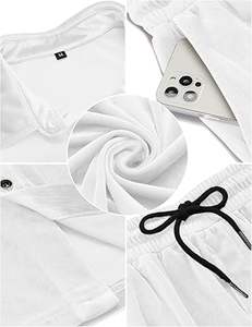 Ensemble court 2 pièces pour homme, en velours 100% laine, blanc, pour la gym et l'entraînement, avec boutons, coupe ajustée, respirant, personnalisable, idéal pour l'été - Product Image 4