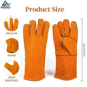 Gants de soudage en cuir de vache robuste, à manches longues, résistants à la chaleur, gants de protection pour le travail en usine et la construction - Product Image 2