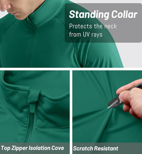 เสื้อถักแขนยาวสีเขียวแบบซิปครึ่งตัวสำหรับผู้ชาย เสื้อลำลองแห้งเร็ว - Product Image 4