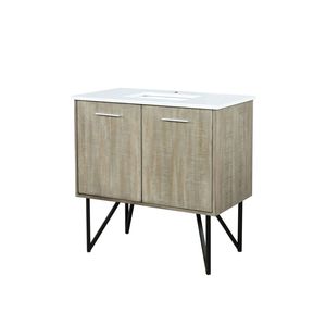 Mobile da Bagno Rustico in Acacia 36 Pollici L X 20 Pollici Piano in marmo coltivato D da 20 pollici Tavolo D con piano in marmo colato - Product Image 4