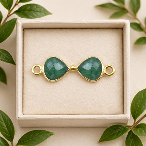<b>Emerald</b> Gemstone Heart Link | Delicate Jewelry Making Component - Product Image 4