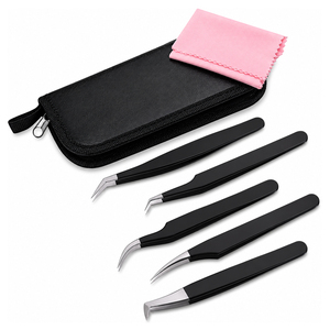 Ensemble de pinces à cils en acier inoxydable de précision avec étui, outils de beauté portables pour extensions de cils - Product Image 1