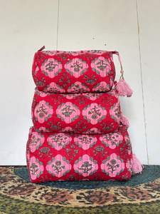 Eco-Friendly Large Luxury Cotton Handled Zipper <b>Drawstring</b> Makeup <b>Bag</b> Organizer for Travel Indian Block Print - Product Image 1