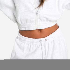 Custom Women's Winter Solid Hooded Cargo Tracksuit Set High Neck Crop Top and Joggers 2 Piece <b>Matching</b> Pockets Casual Outfit - Product Image 2