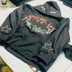 เสื้อฮู้ดดี้กราฟิกประดับเพชรสำหรับผู้ชายและผู้หญิง สไตล์ Y2K ลายตาฉลาม พิมพ์ลายดาวที่แขนเสื้อ ผ้าฟลีซหนานุ่ม - Product Image 6