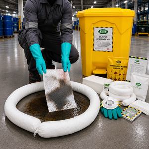Kit de nettoyage des déversements d'hydrocarbures industriels SABER SO60-SK/PB, capacité de 60 L, bac à pédale absorbant, écologique, 100 % polypropylène, gestion des déchets - Product Image 4